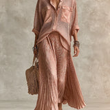 CAMILLE | PINK MESH SHIRT & PLEATED SKIRT SET