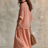 CAMILLE | PINK MESH SHIRT & PLEATED SKIRT SET