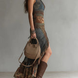Elena | Vestido Largo Monohombro con Estampado Étnico y Abertura Alta