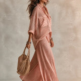 CAMILLE | PINK MESH SHIRT & PLEATED SKIRT SET