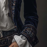 Adriana | Chaqueta Larga Bordada Vintage Azul Marino