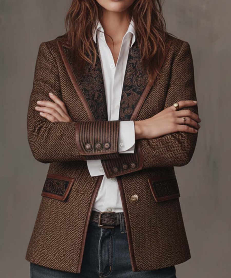Gisela | Blazer con Paneles de Estampado Espiga