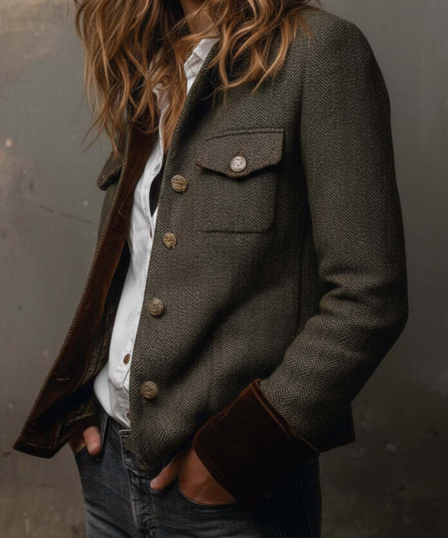 Olivia | Blazer Vintage de Espiga con Ribetes en Contraste