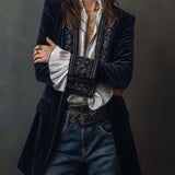 Adriana | Chaqueta Larga Bordada Vintage Azul Marino