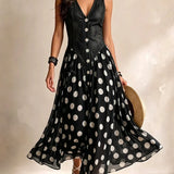 Adeline | Vestido Largo Denim con Lunares
