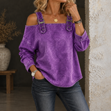Velmira - Casual Buckle Strap Denim Top