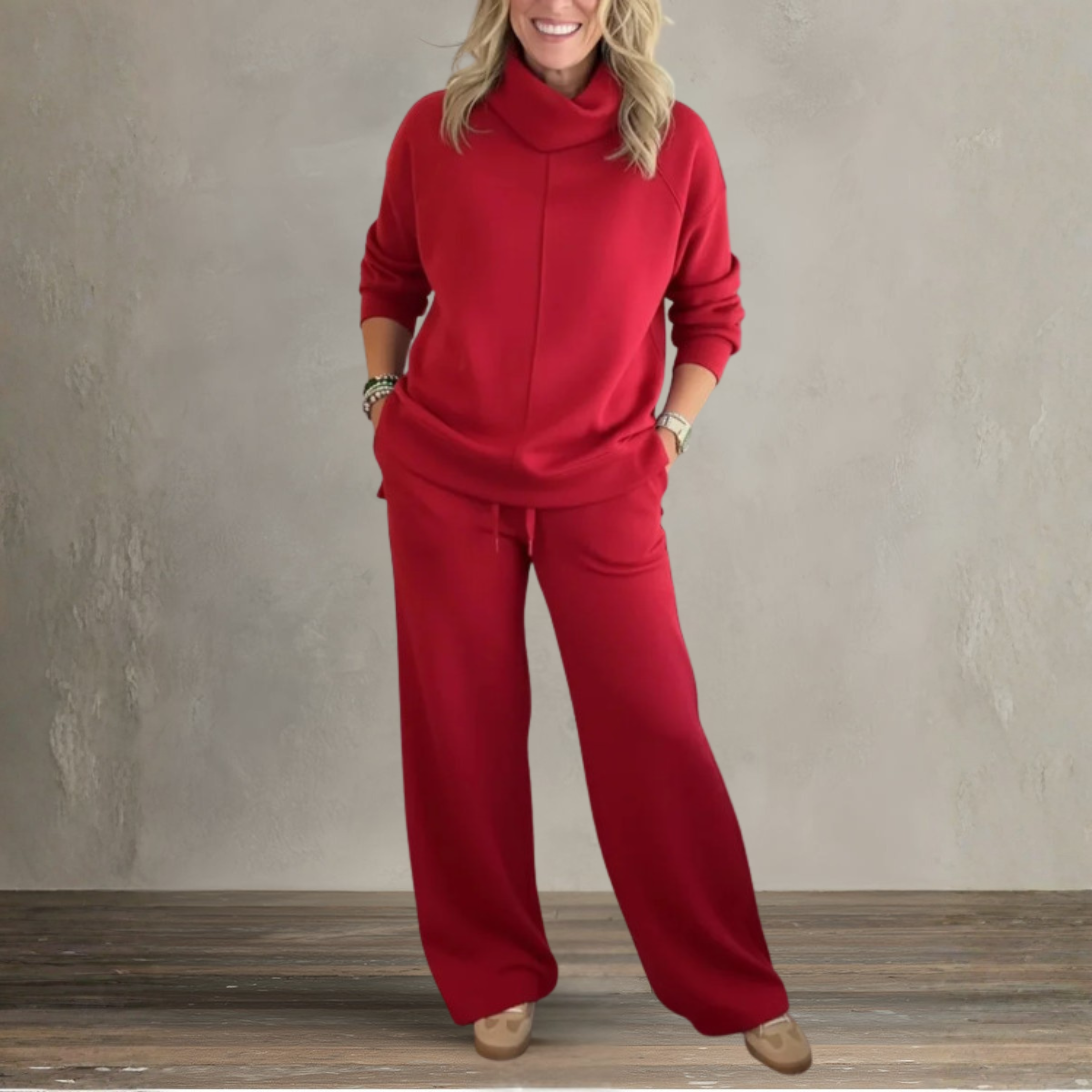 Elegant High Collar Knit Set