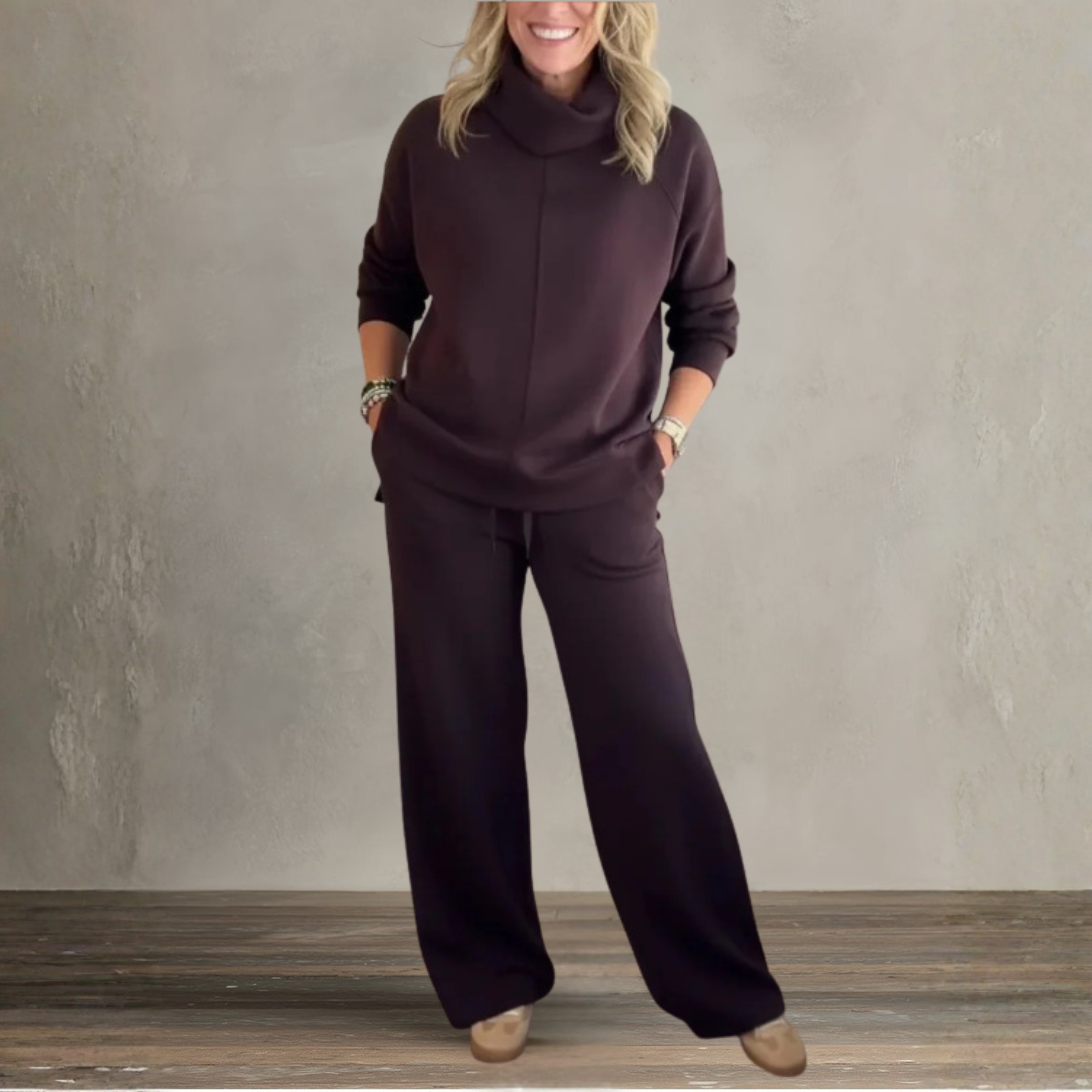 Elegant High Collar Knit Set