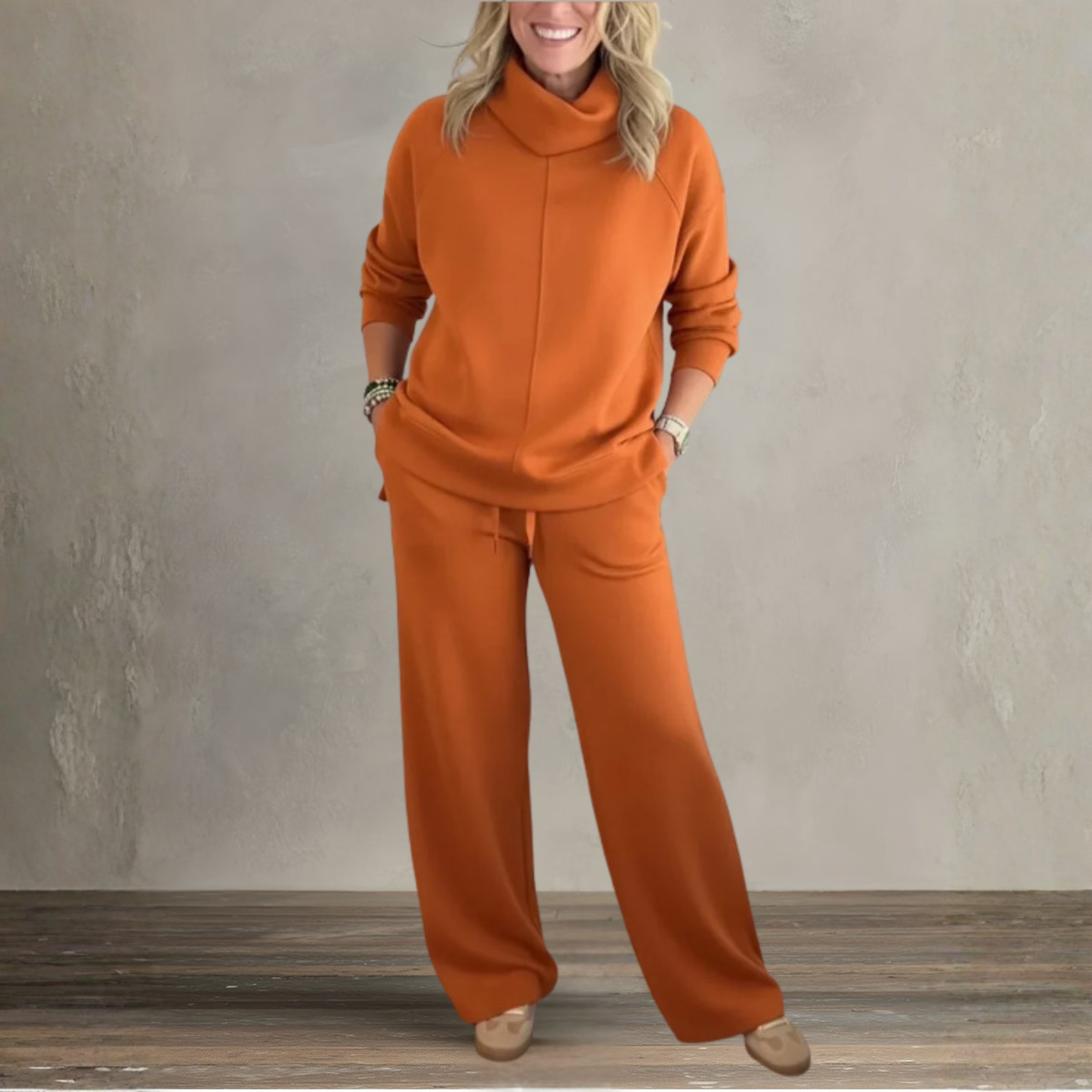 Elegant High Collar Knit Set