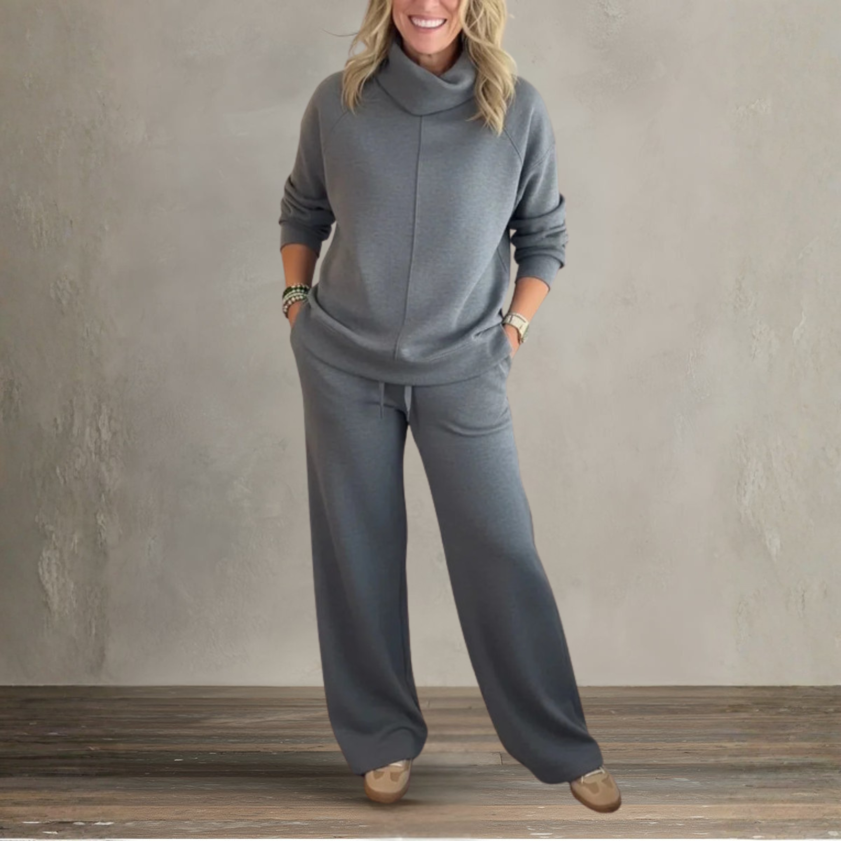 Elegant High Collar Knit Set