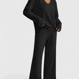ADDISON | V-NECK KNIT SWEATER & WIDE-LEG PANTS SET