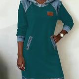 Lunariae – Casual Contrast Hoodie Dress