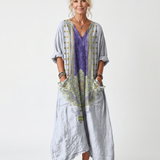 Raina | Contrast Panel Embroidered Oversized Pocket Midi Dress