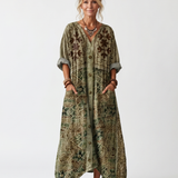 Aleta | Button Front Embroidered Oversized Pocket Midi Dress