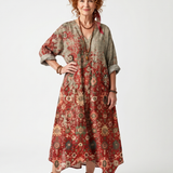 Saffron | Mixed Pattern Relaxed Pocket Midi Dress