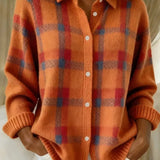 Megan™ | Plaid Button-Up Knit Cardigan