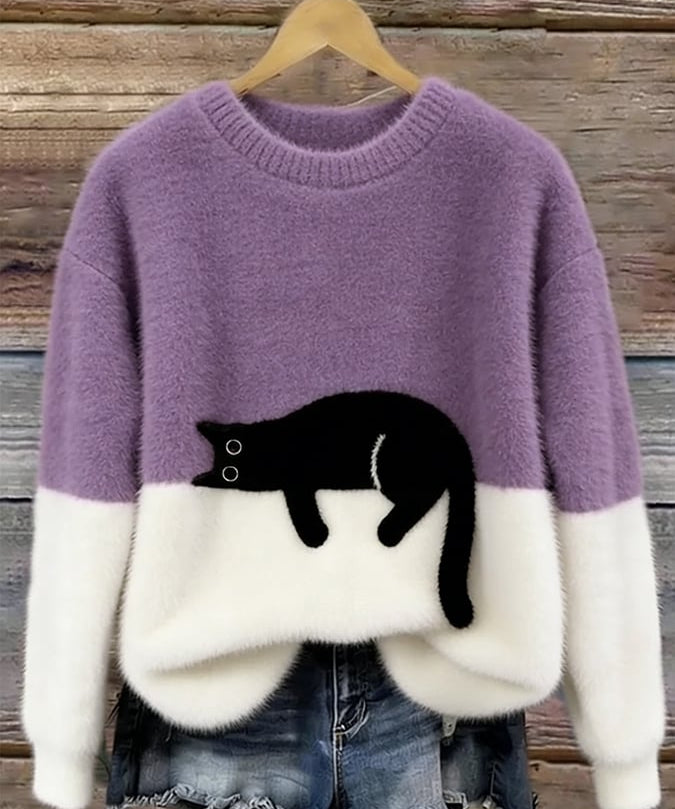 Aileen™ | Elegant Cat Print Oversized Sweater
