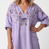 Tavi | Floral Embroidered Oversized Pocket Midi Dress