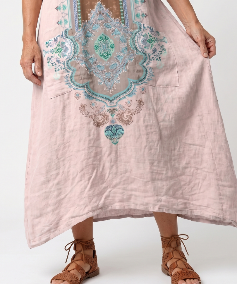 Kenza | Embroidered Panel Relaxed Pocket Midi Dress