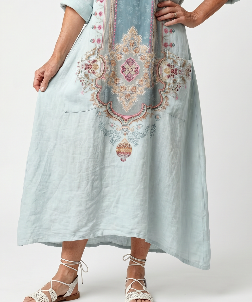 Kassiani | Ornate Panel Embroidered Oversized Pocket Midi Dress