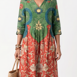 Sloane | Mixed Print V Neck Pocket Midi Dress