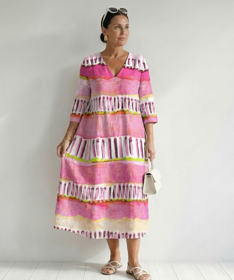 Calla | Easy Flow Patterned Stripe Midi Dress