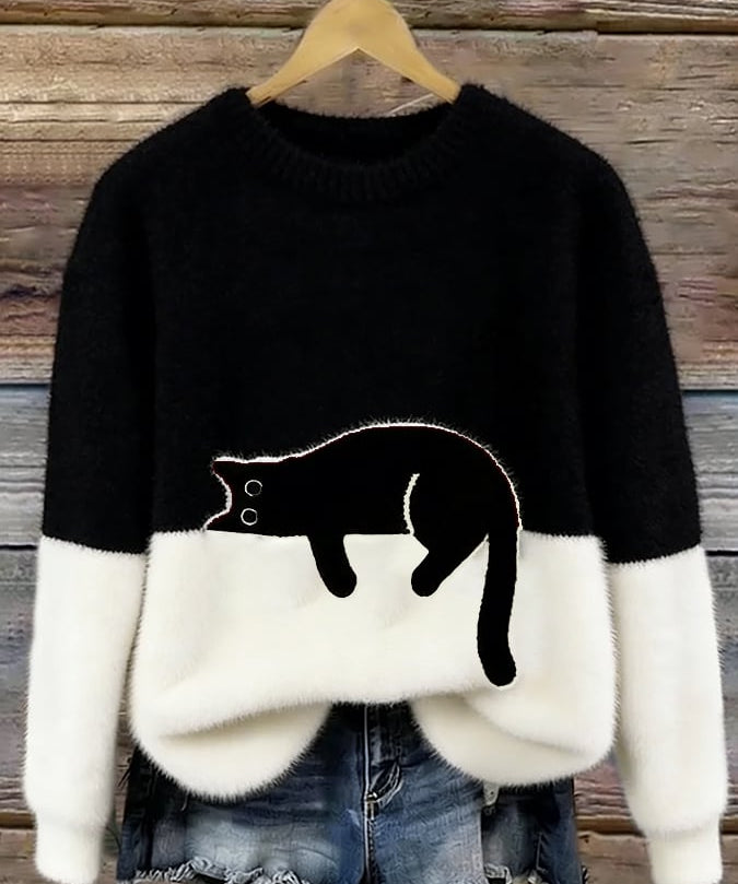 Aileen™ | Elegant Cat Print Oversized Sweater