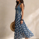 Adeline | Vestido Largo Denim con Lunares