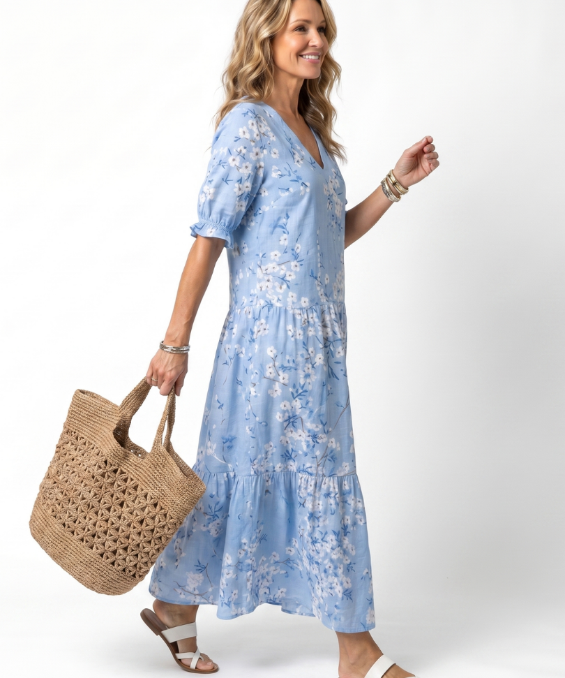 Alora | Floral Print Tassel Tie Midi Dress