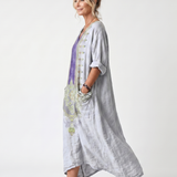 Raina | Contrast Panel Embroidered Oversized Pocket Midi Dress