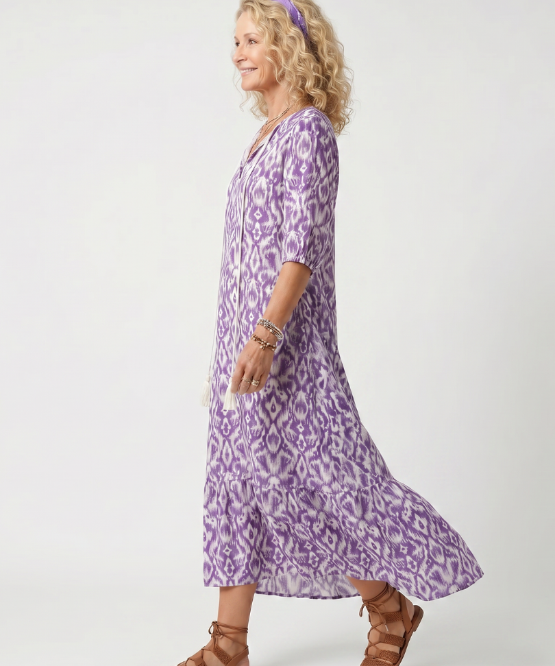 Penelope | Printed Tassel Tie Midi Dress
