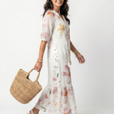 Noa | Soft Floral Tiered Tassel Midi Dress