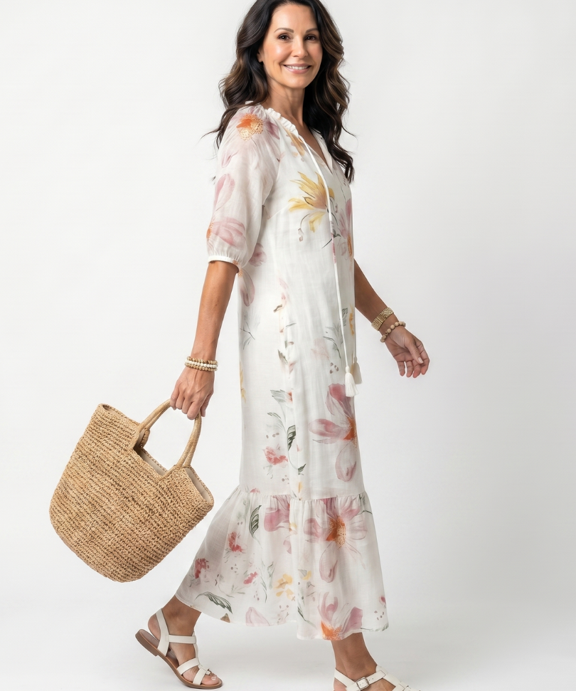 Noa | Soft Floral Tiered Tassel Midi Dress