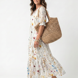 Sylvie | Botanical Print Tassel Tie Midi Dress