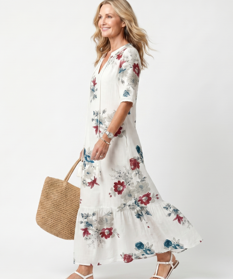 Maeva | Scattered Floral Tassel Tie Midi Dress