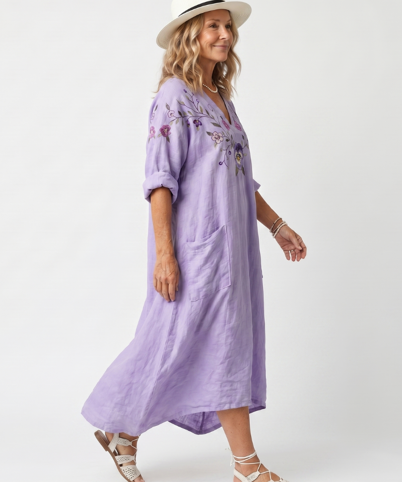 Tavi | Floral Embroidered Oversized Pocket Midi Dress