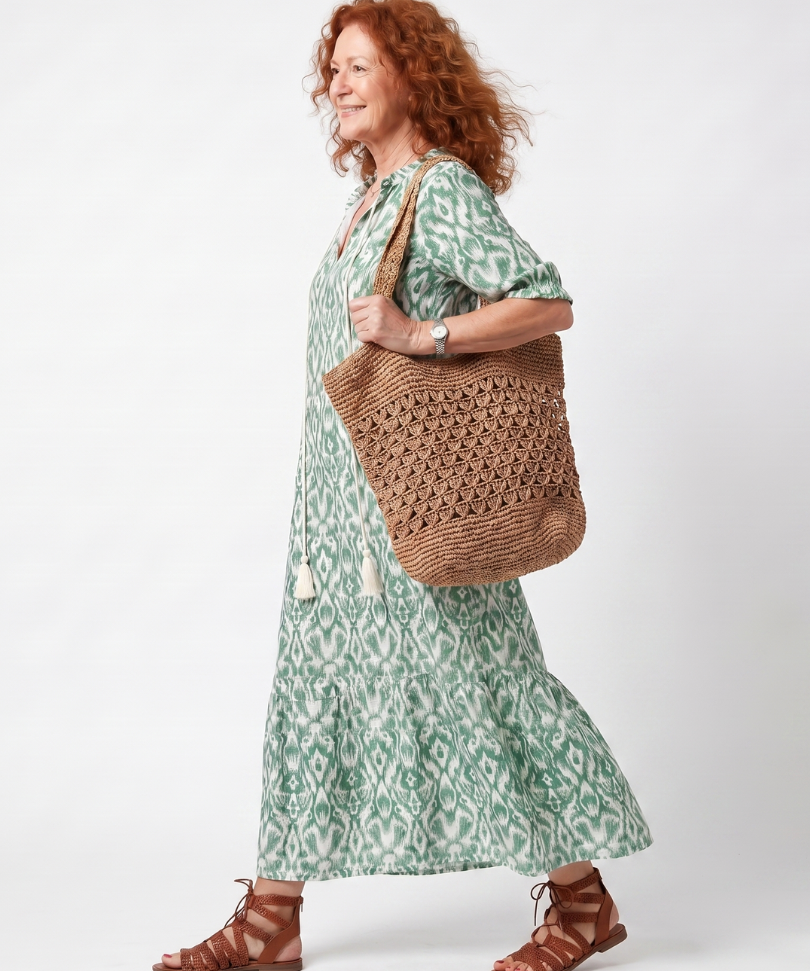 Ilara | Pattern V Neck Tassel Midi Dress