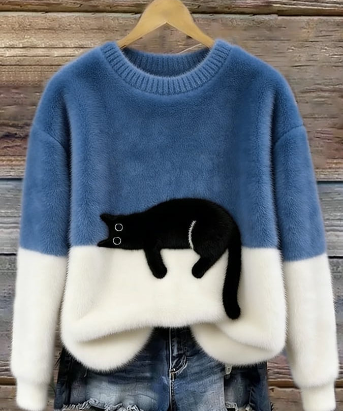 Aileen™ | Elegant Cat Print Oversized Sweater