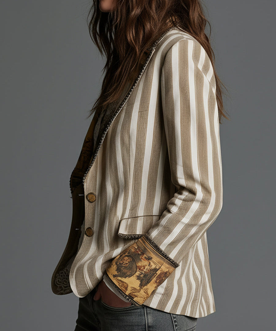 Susana | Blazer Boho de Rayas con Cuello Estampado