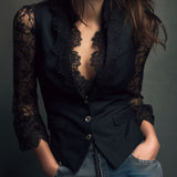 Noelia | Blazer Corto Negro con Mangas Semitransparentes