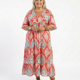 Zaria | Paisley Print V Neck Short Sleeve Midi Dress