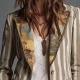 Susana | Blazer Boho de Rayas con Cuello Estampado