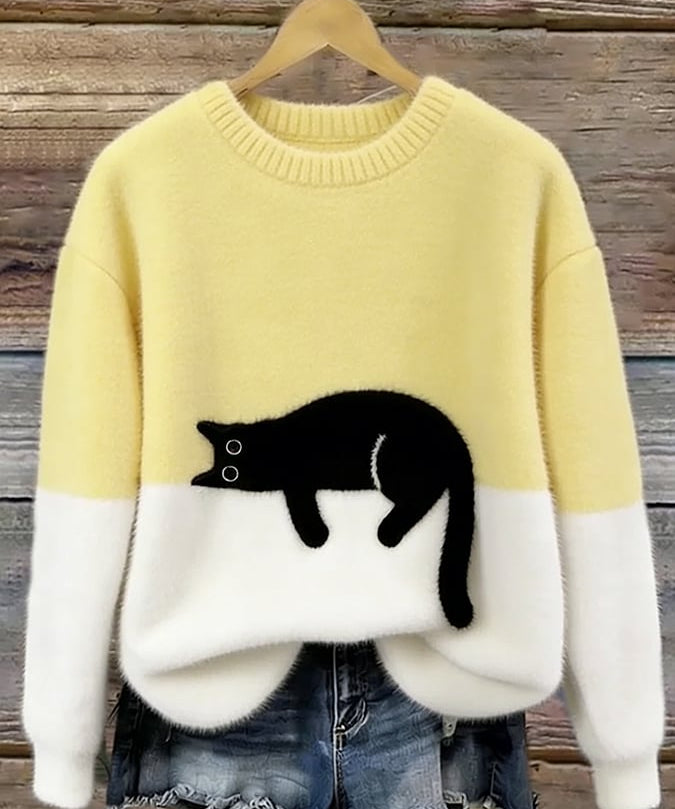 Aileen™ | Elegant Cat Print Oversized Sweater