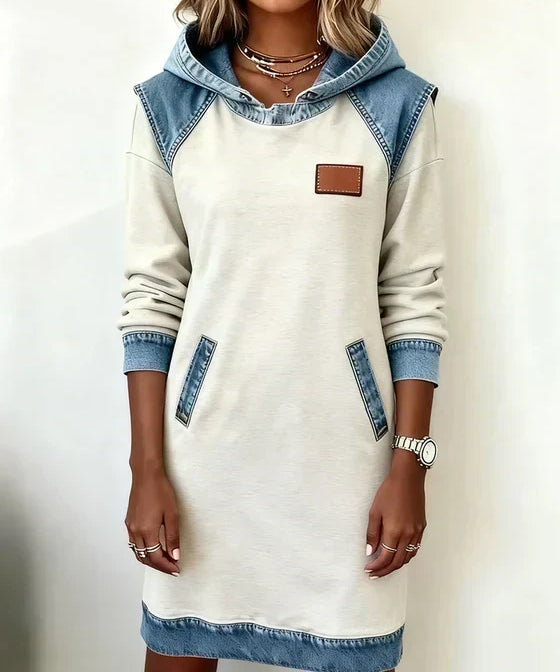 Lunariae – Casual Contrast Hoodie Dress
