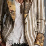 Susana | Blazer Boho de Rayas con Cuello Estampado