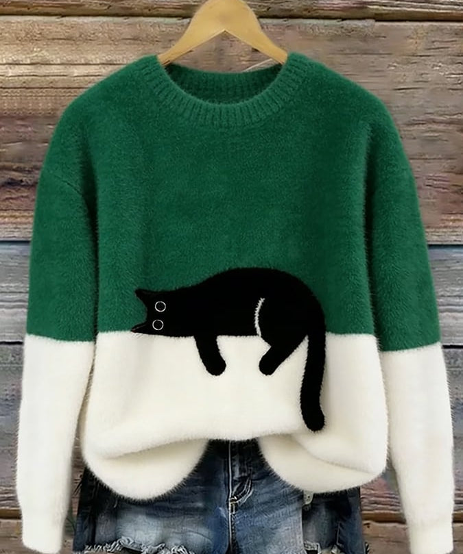 Aileen™ | Elegant Cat Print Oversized Sweater