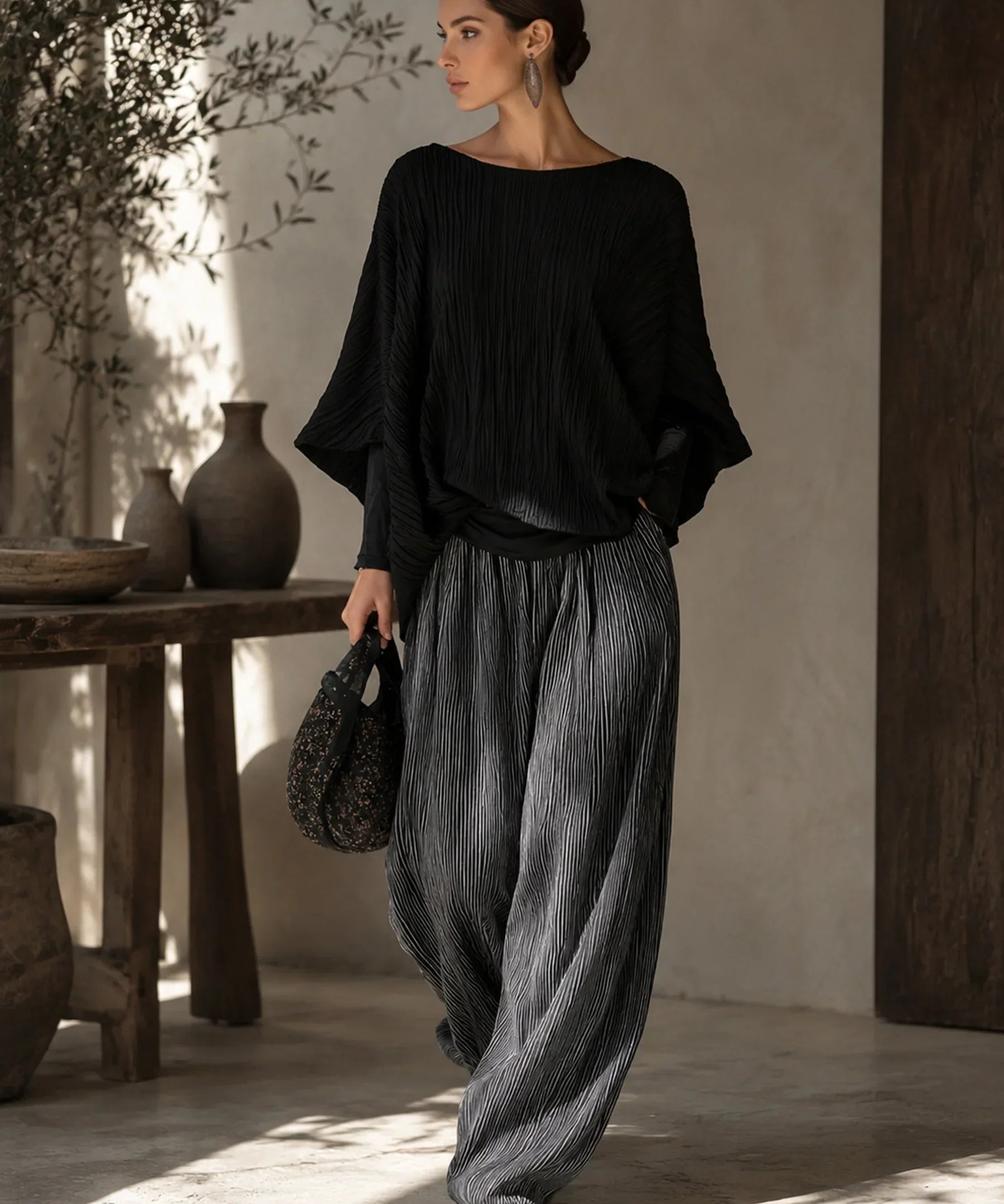 LUCIA | PLEATED BATWING TOP & WIDE-LEG PANTS SET