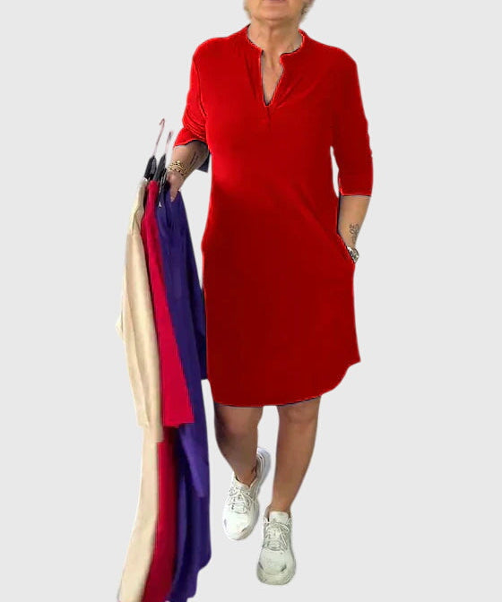Katherine | Solid V-Neck Dress
