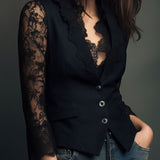 Noelia | Blazer Corto Negro con Mangas Semitransparentes