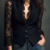 Noelia | Blazer Corto Negro con Mangas Semitransparentes